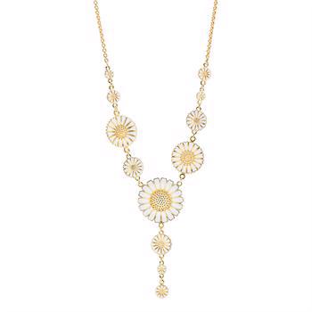 Lund Copenhagen marguerite silver necklace with 24 carat gold-plated surface with white enamel, model 902025-M